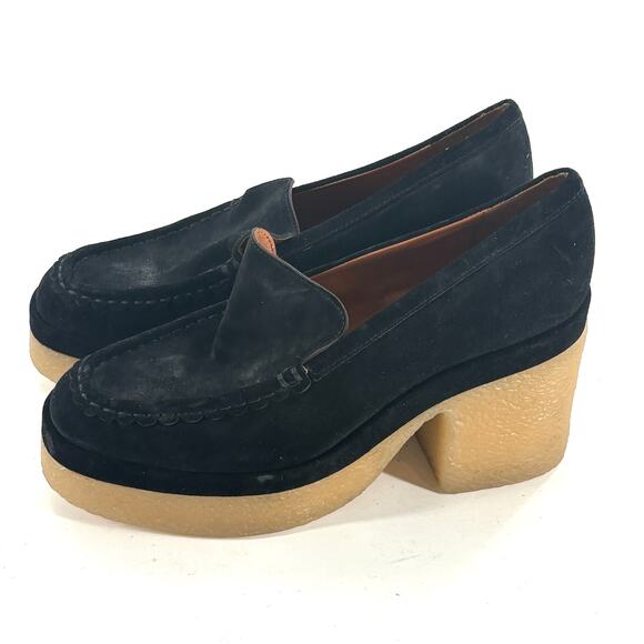 Marc Fisher Lina Platform Loafers 11 Black Suede NWOT Heels Pumps 90s Y2K - Picture 2 of 8